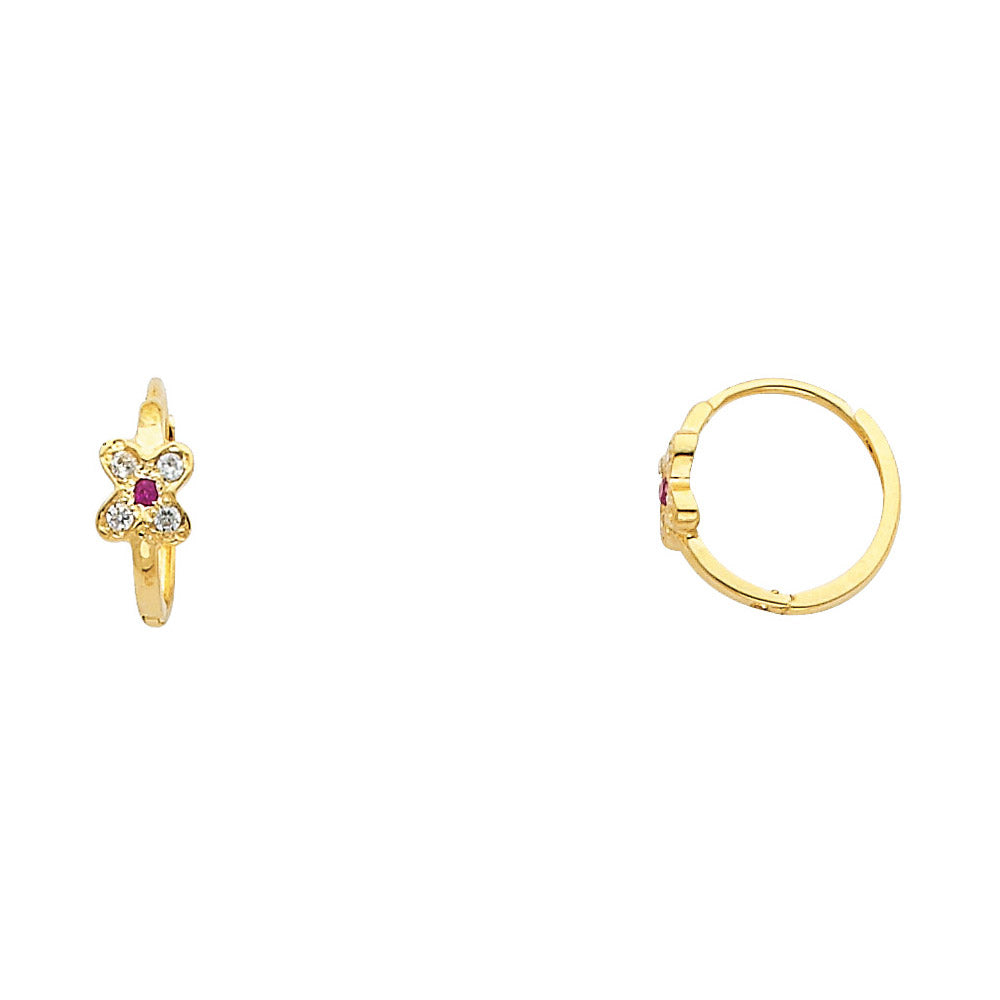 14K Yellow Gold Flower Design CZ Children’s Earrings