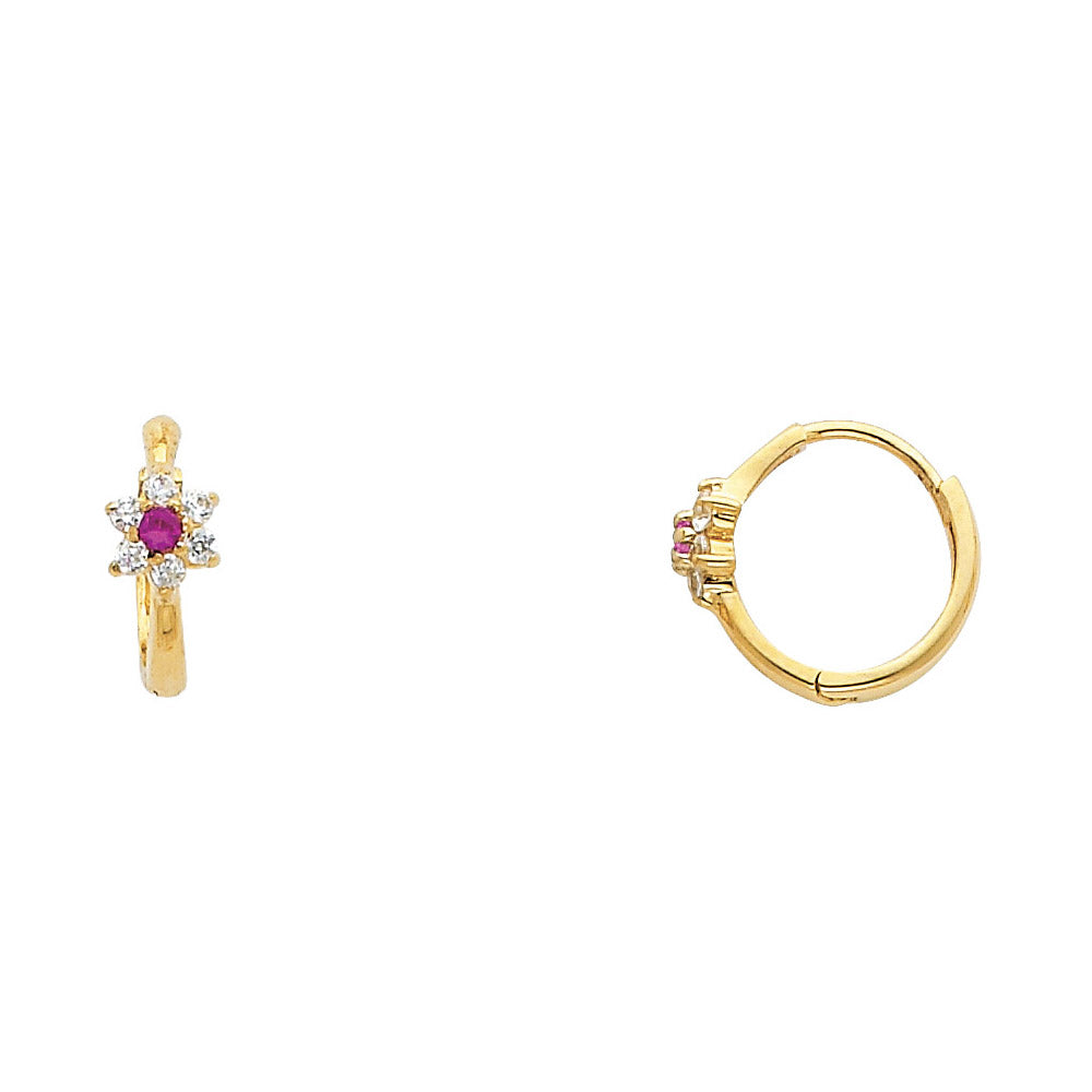 14K Yellow Gold Ruby & CZ Flower Children’s Earrings