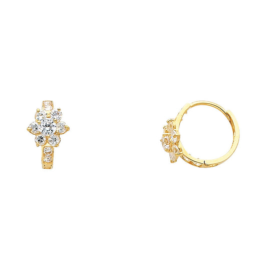14K Yellow Gold CZ Flower Cluster Children’s Earrings