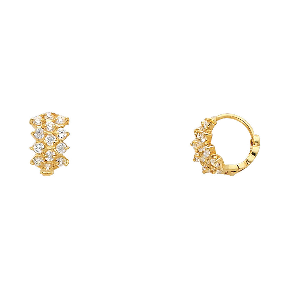 14K Yellow Gold 3-Line Huggie CZ Earrings