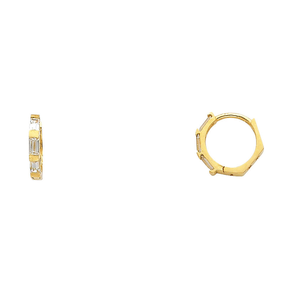 14K Yellow Gold Baguette CZ Hoop Earrings aprox 1/2" in diameter