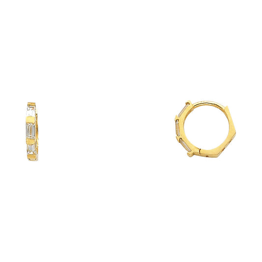 14K Yellow Gold Baguette CZ Hoop Earrings aprox 1/2" in diameter