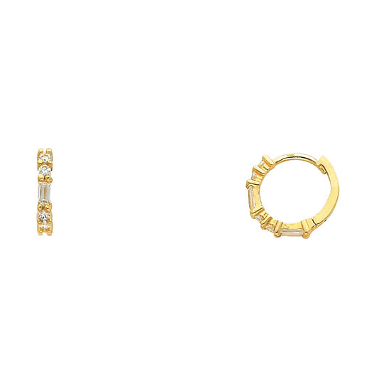 14K Yellow Gold Round and Baguette CZ Hoop Earrings aprox 1/2" in diameter