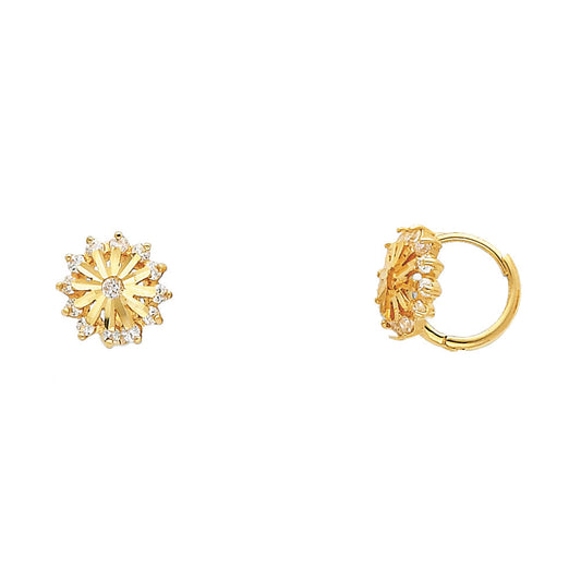14K Yellow Gold CZ Sunburst Children’s Earrings