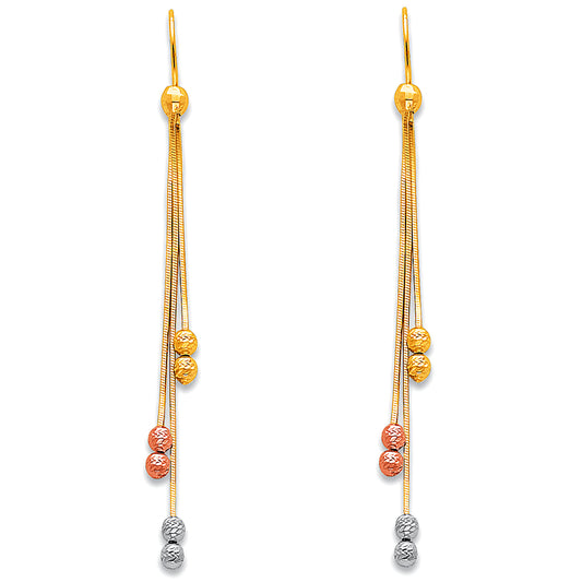 14K Tri-Color Gold Beaded Dangle Earrings