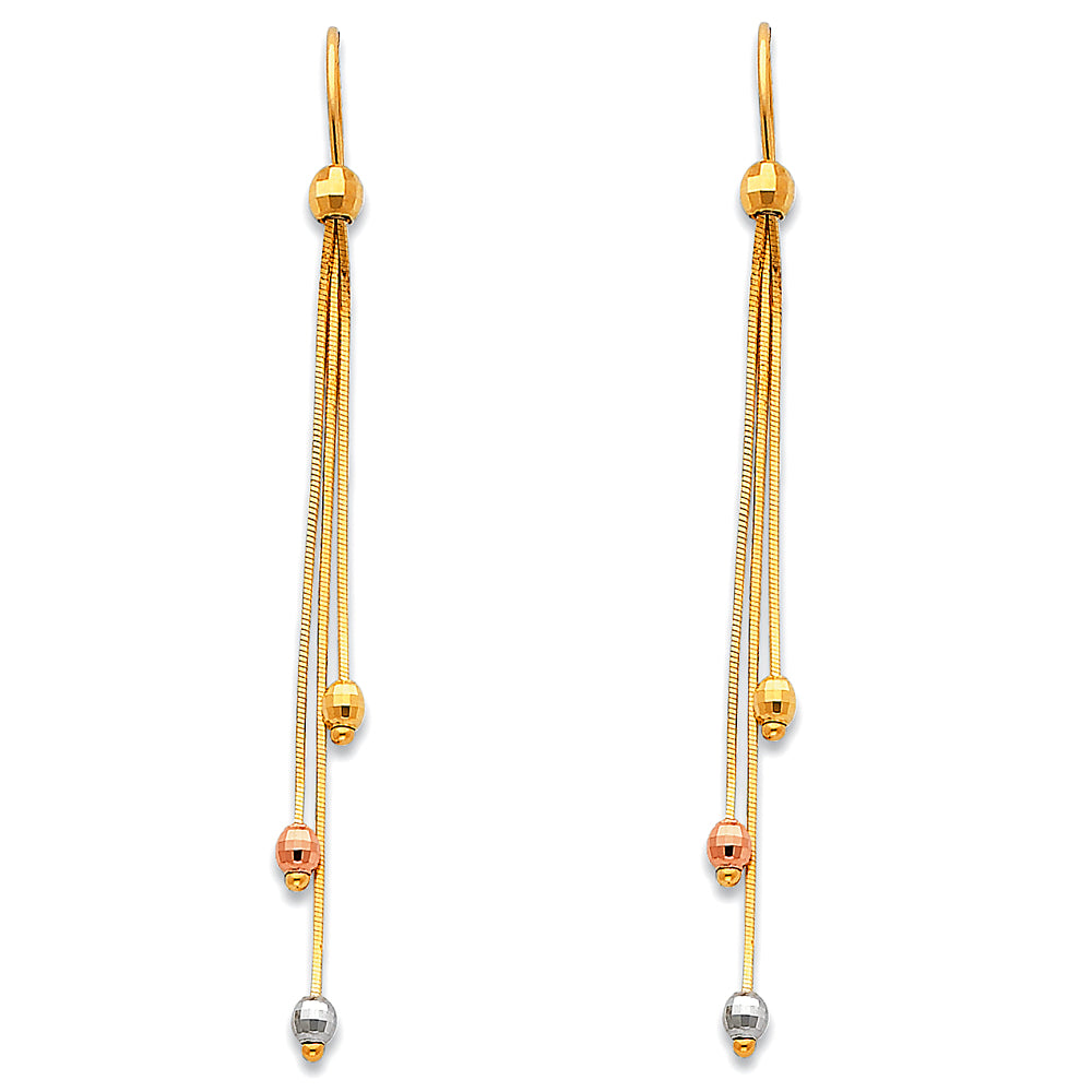14K Tri-Color Gold Faceted Bead Dangle Earrings