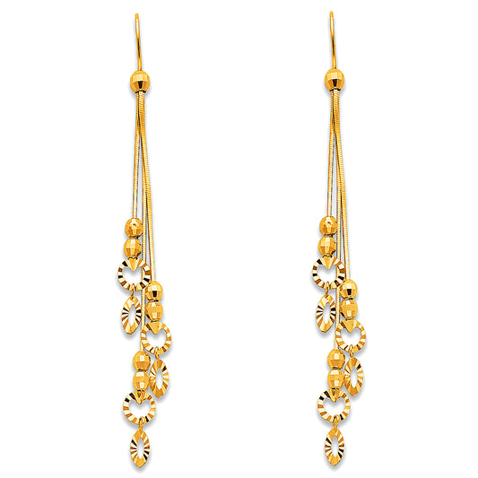 14K Yellow Gold Beaded Snake Chain Dangle Earrings