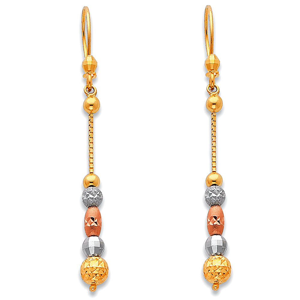 14K Tri-Color Gold Faceted Bead Dangle Earrings