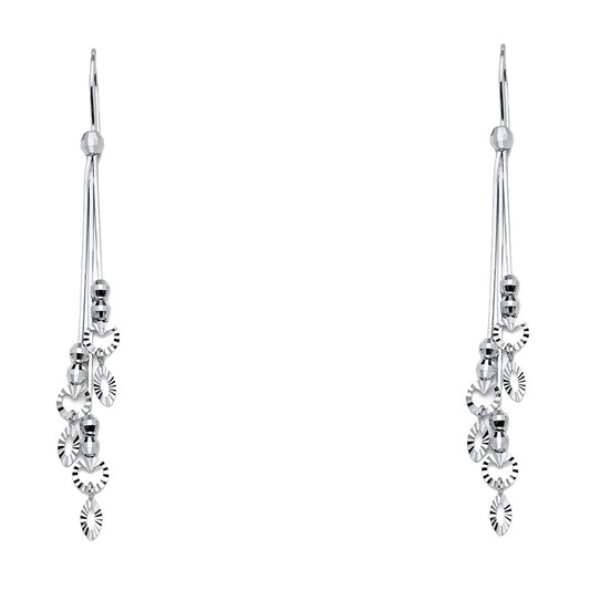 14K White Gold Beaded Snake Chain Dangle Earrings