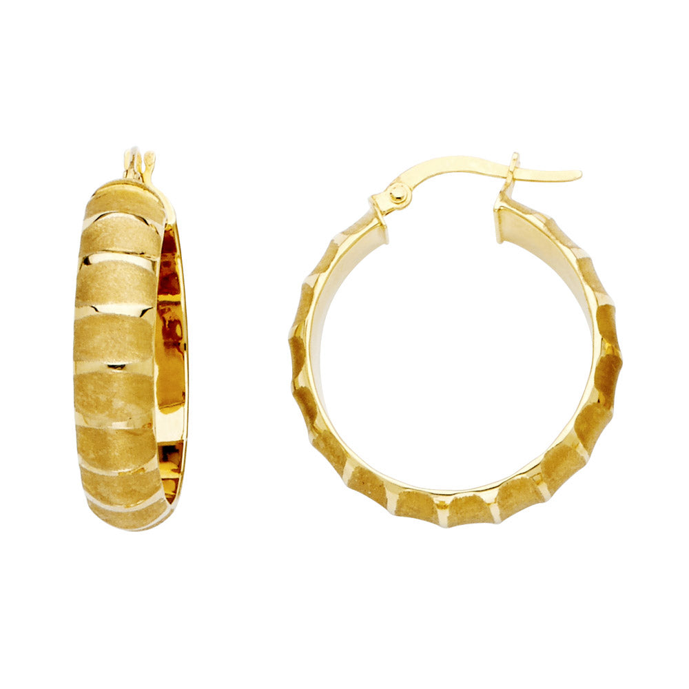 14K Yellow Gold Diamond-Cut Faceted Hoop Earrings aprox 1" in diameter