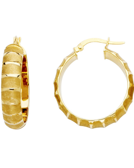14K Yellow Gold Diamond-Cut Faceted Hoop Earrings aprox 1