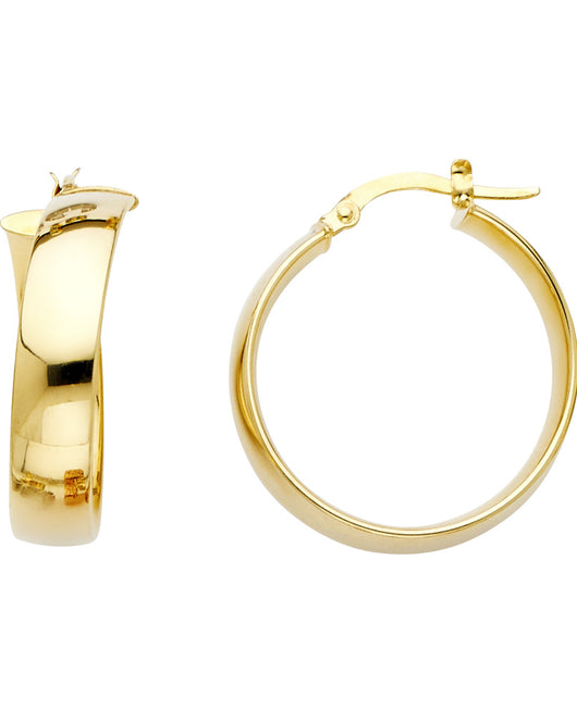 14K Yellow Gold Diamond-Cut Faceted Hoop Earrings aprox 1