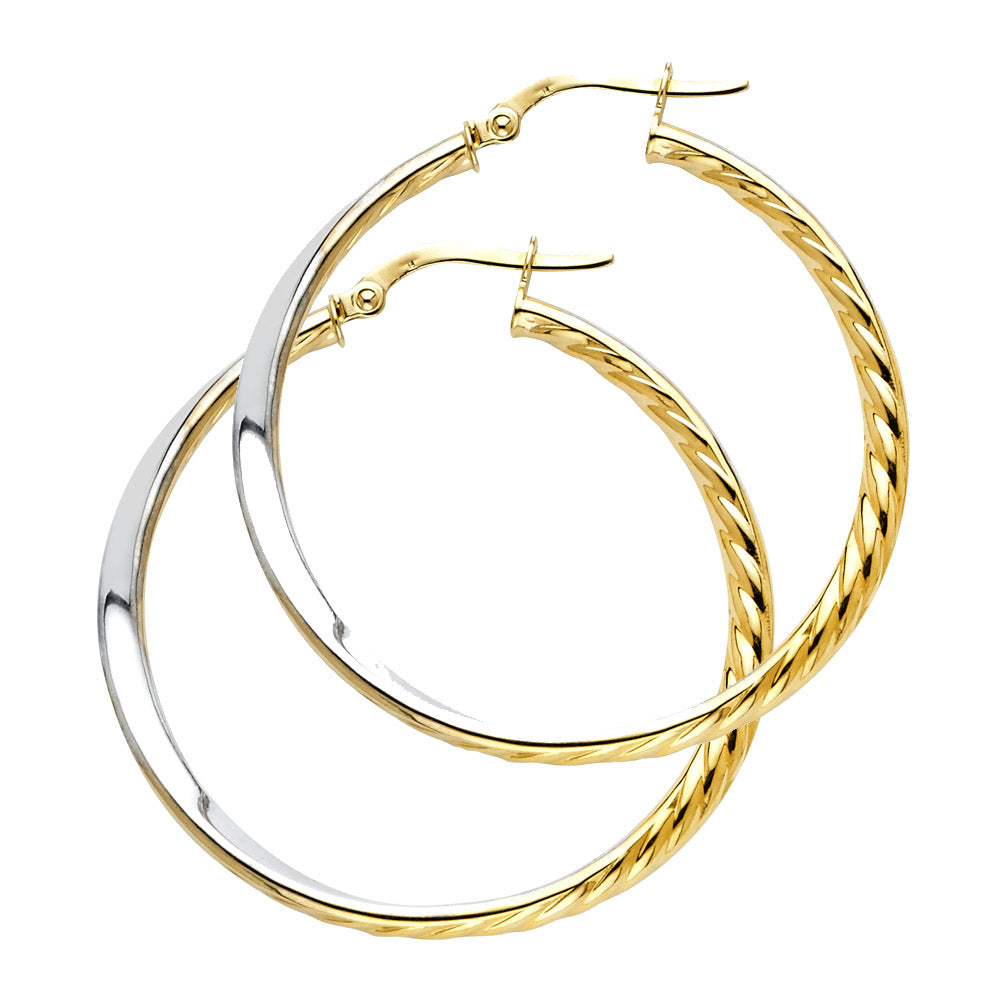 14K Two-Tone Gold Twisted Fancy Hoop Earrings aprox 1 1/2" in Diameter