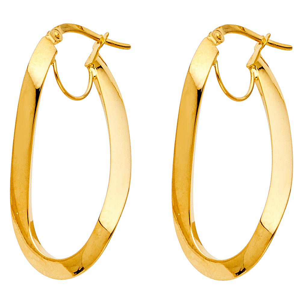 14K Yellow Gold High-Polished Oval Twist Hoop Earrings aprox 1 1/2" tall