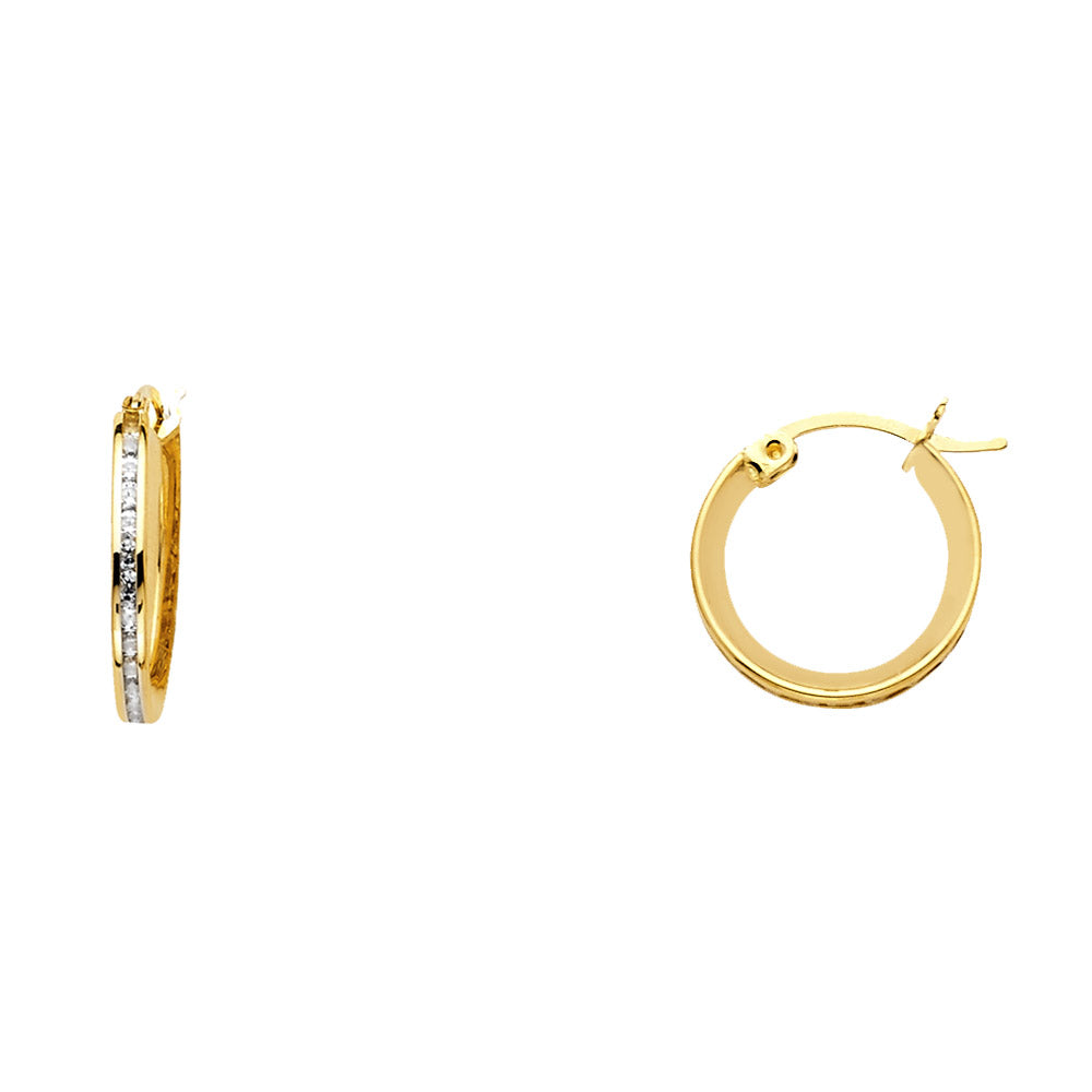 14K Yellow Gold Channel-Set CZ Hoop Earrings aprox 1/2" in diameter