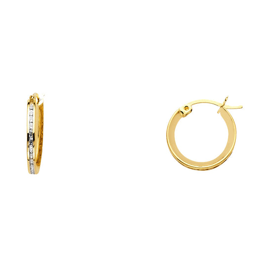 14K Yellow Gold Channel-Set CZ Hoop Earrings aprox 1/2" in diameter