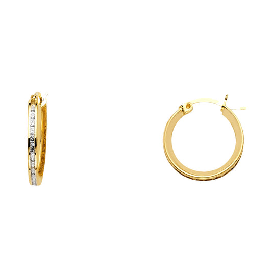 14K Yellow Gold Channel-Set CZ Hoop Earrings aprox 1/2" in diameter