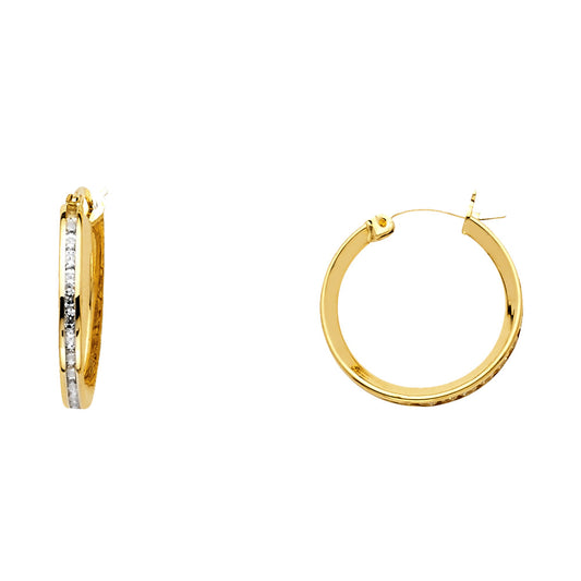 14K Yellow Gold Channel-Set CZ Hoop Earrings aprox 1/2" in diameter