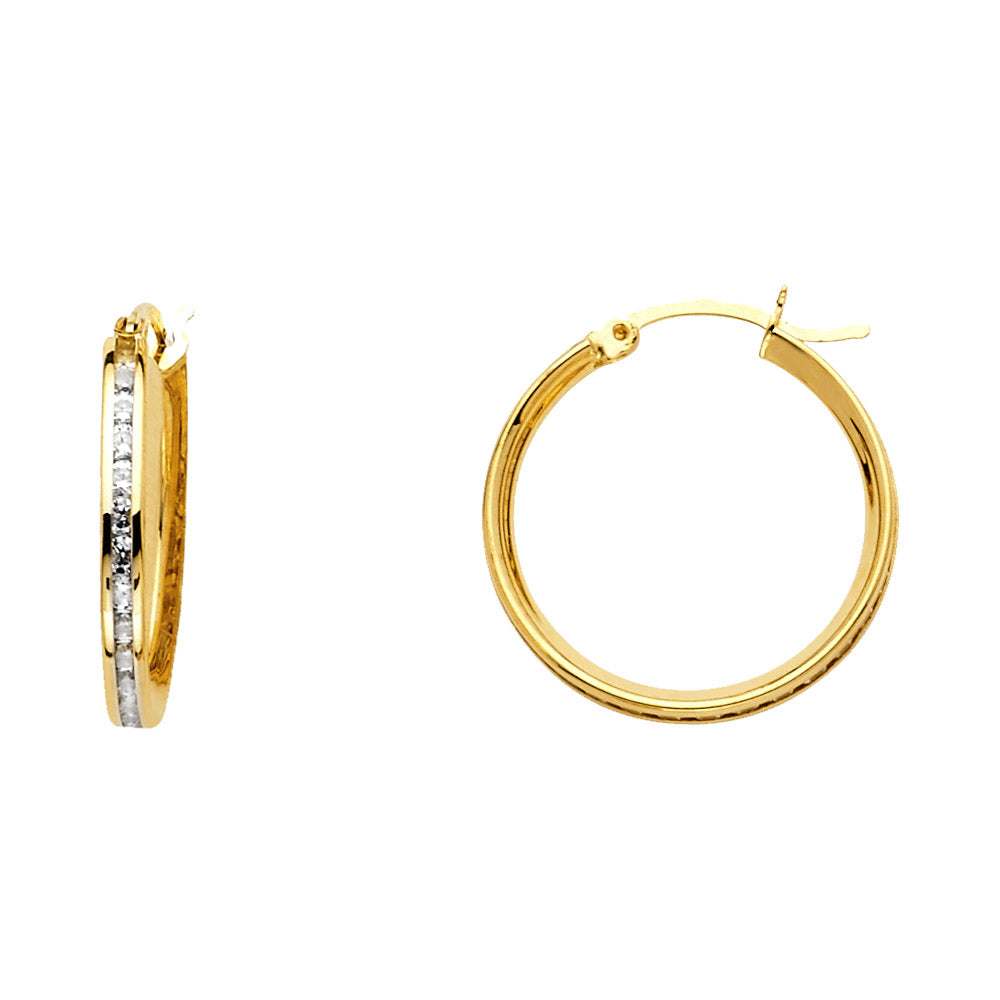 14K Yellow Gold Channel-Set CZ Hoop Earrings aprox 3/4" in diameter
