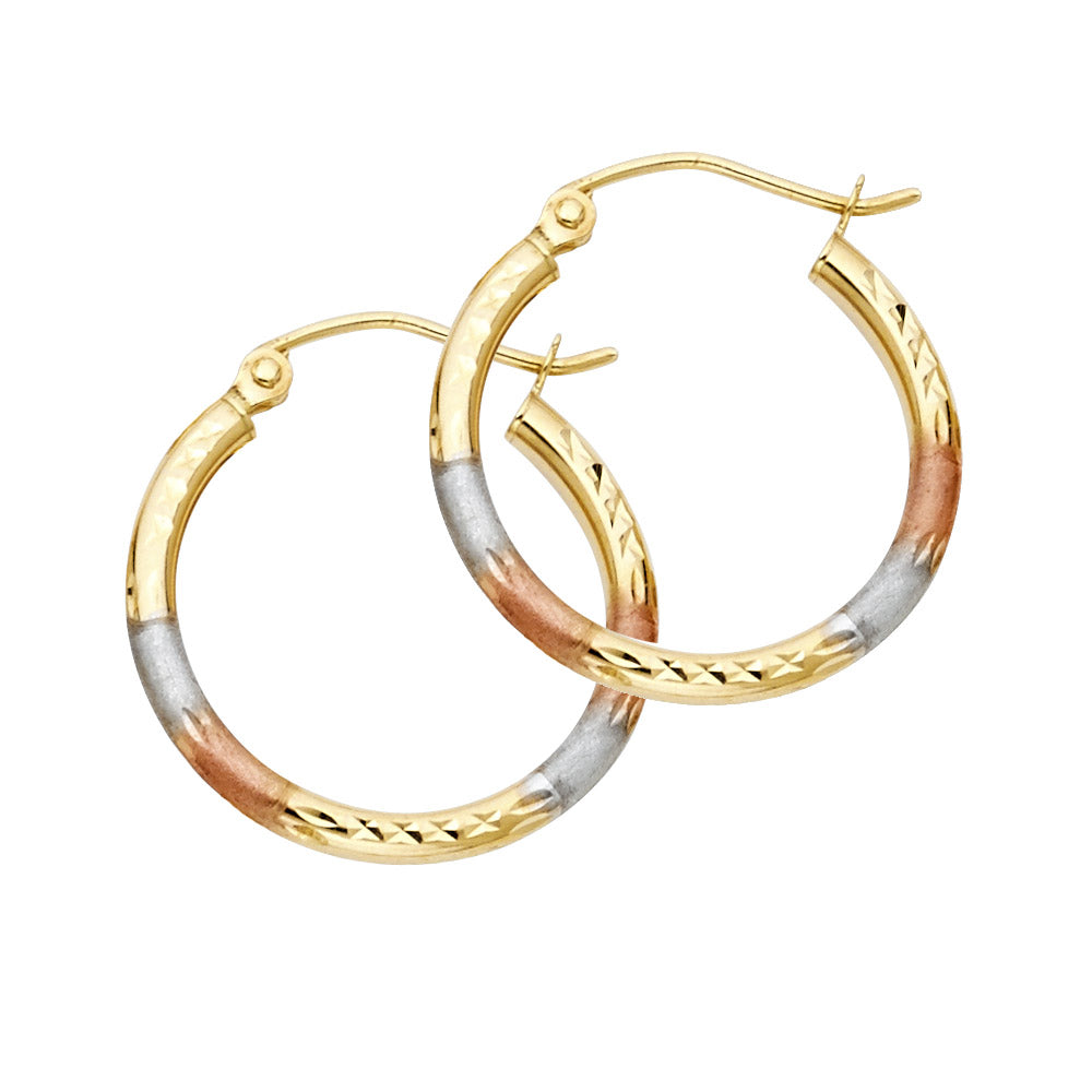 14K Tri-Color Gold Diamond-Cut Hoop Earrings 2.0mm thick aprox 3/4" in diameter