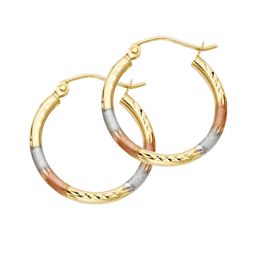 14K Tri-Color Gold Diamond-Cut Hoop Earrings 2.0mm thick aprox 3/4" in diameter