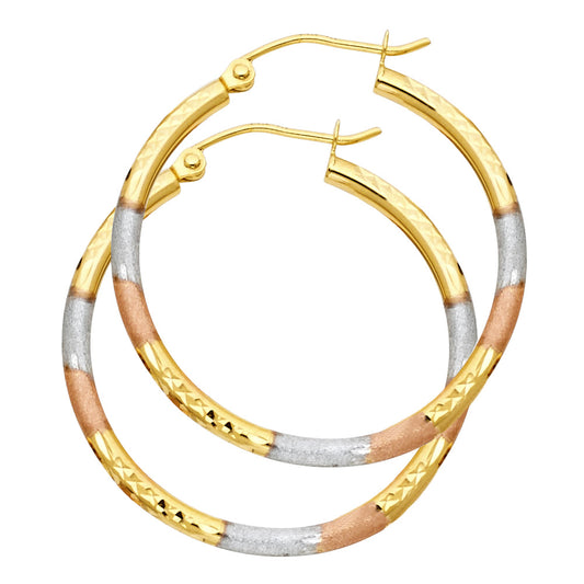 14K Tri-Color Gold Diamond-Cut Hoop Earrings 2.0mm thick aprox 1 3/4" in diameter
