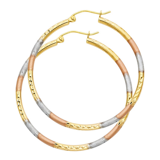 14K Tri-Color Gold Diamond-Cut Hoop Earrings 2.0mm thick aprox 1 1/2" in diameter