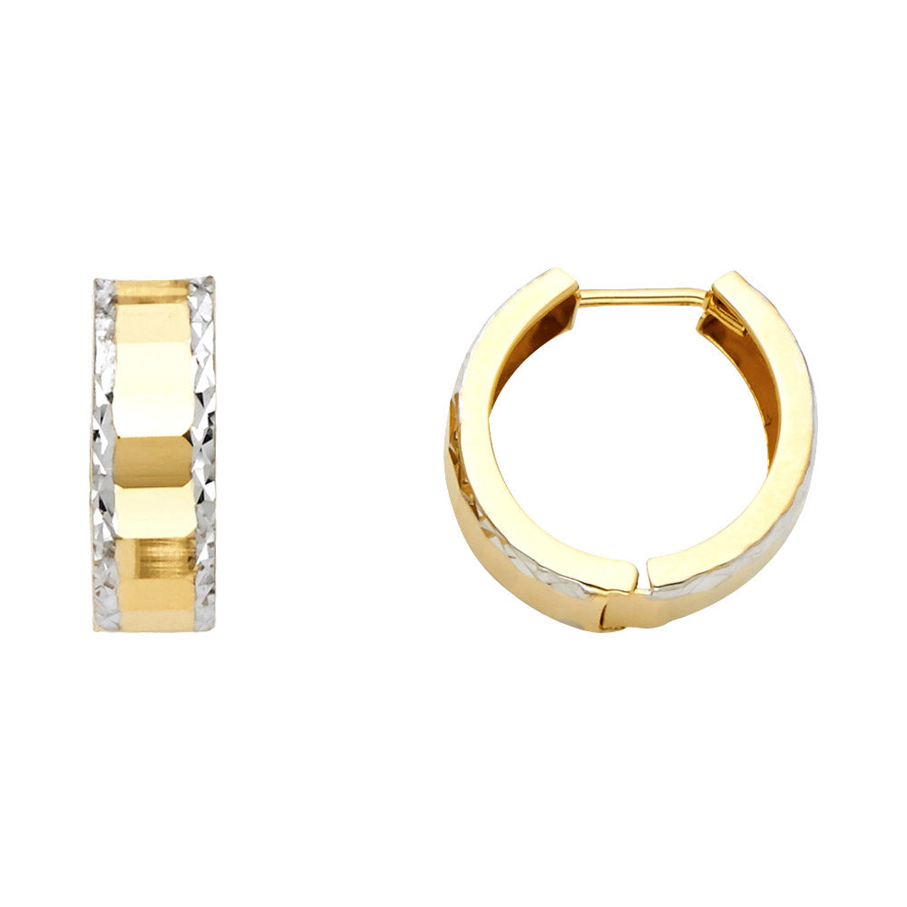 14K Two-Tone Gold Diamond-Cut Huggie Earrings