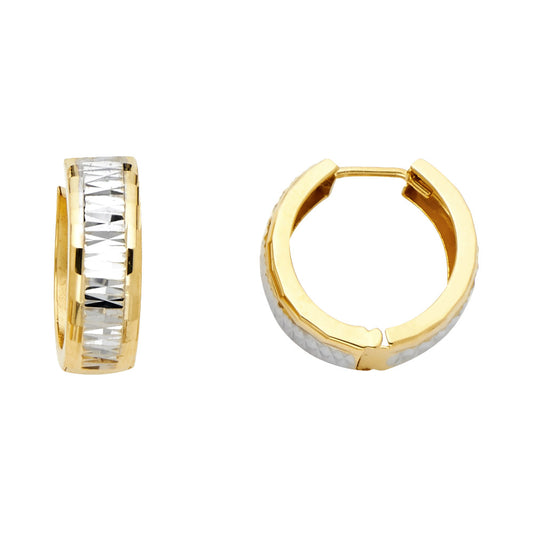 14K Two-Tone Gold Diamond-Cut Huggie Earrings