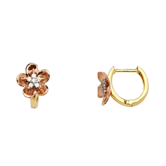 14K Two-Tone Gold Children’s Flower CZ Earrings