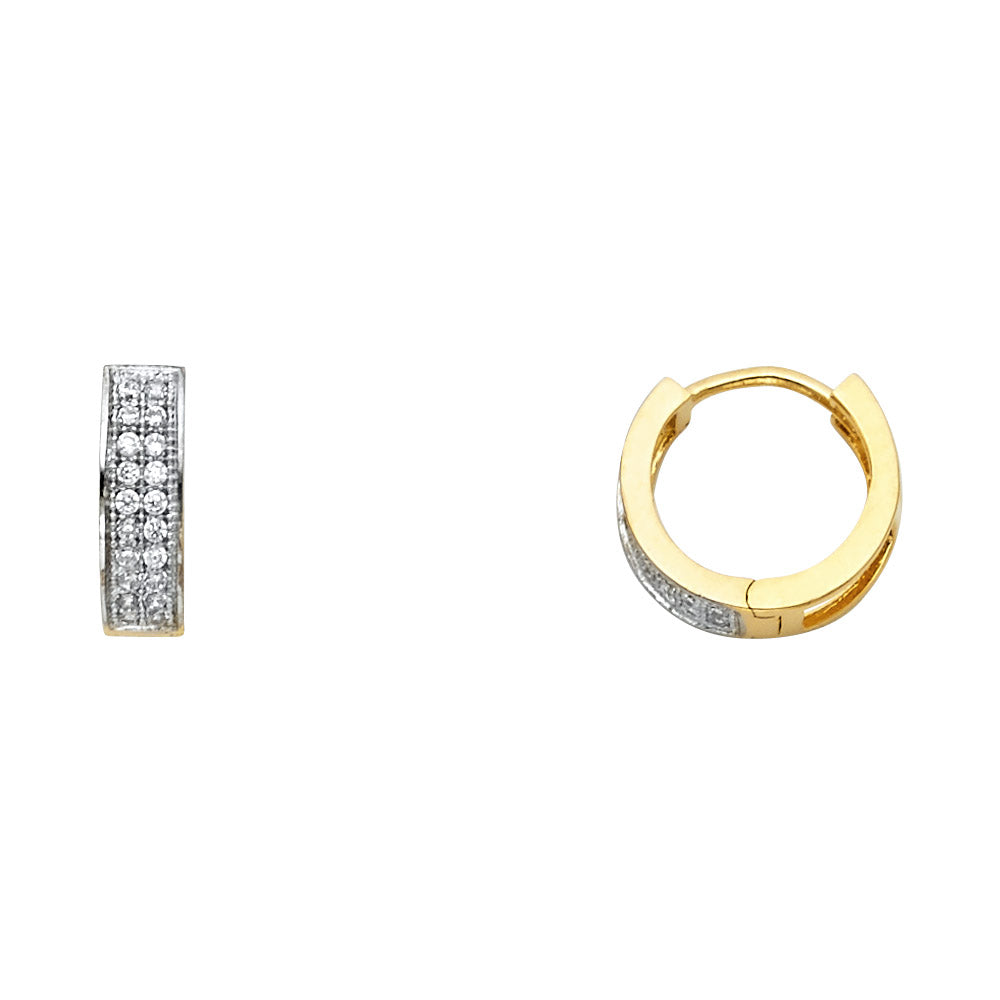 14K Two-Tone Gold 2-Line Huggie CZ Earrings