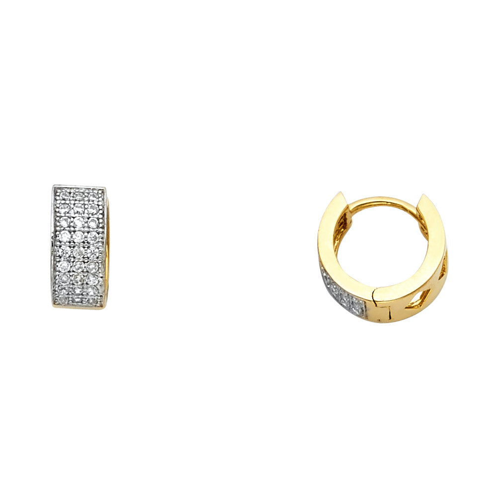 14K Two-Tone Gold 3-Line Huggie CZ Earrings