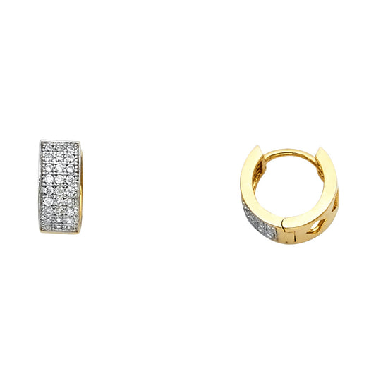 14K Two-Tone Gold 3-Line Huggie CZ Earrings