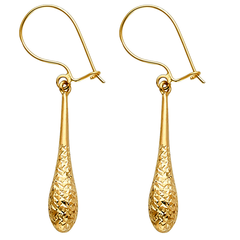 14K Yellow Gold Diamond-Cut Teardrop Earrings 1 1/4" tall