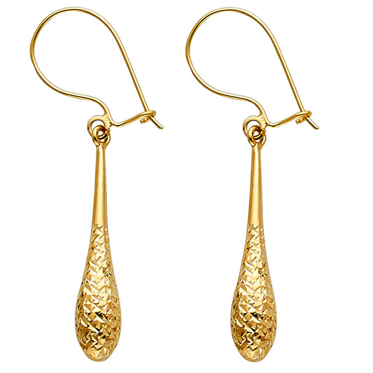 14K Yellow Gold Diamond-Cut Teardrop Earrings 1 1/4" tall