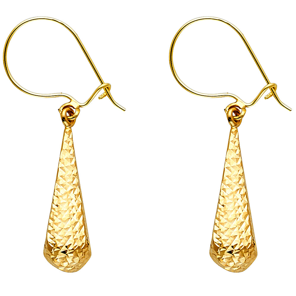 14K Yellow Gold Diamond-Cut Tapered Drop Earrings1' tall