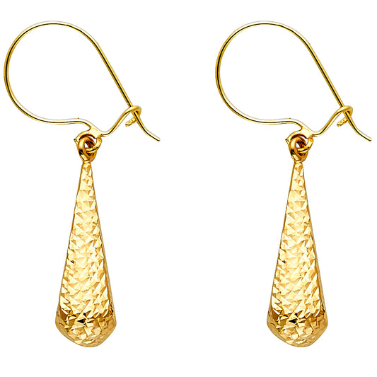 14K Yellow Gold Diamond-Cut Tapered Drop Earrings1' tall