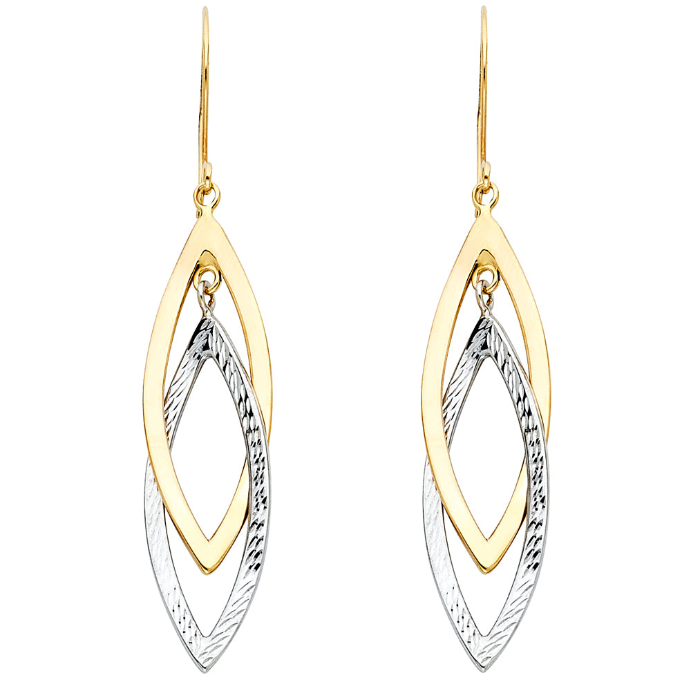 14K Two-Tone Gold Layered Marquise Drop Earrings1 3/4" tall