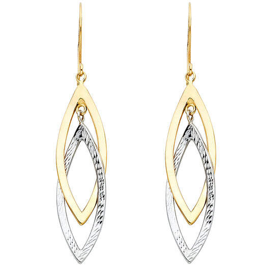14K Two-Tone Gold Layered Marquise Drop Earrings1 3/4" tall