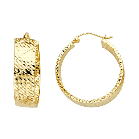 14K Yellow Gold Diamond-Cut Faceted Hoop Earrings aprox 1" in diameter