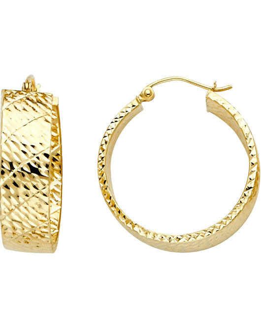 14K Yellow Gold Diamond-Cut Faceted Hoop Earrings aprox 1
