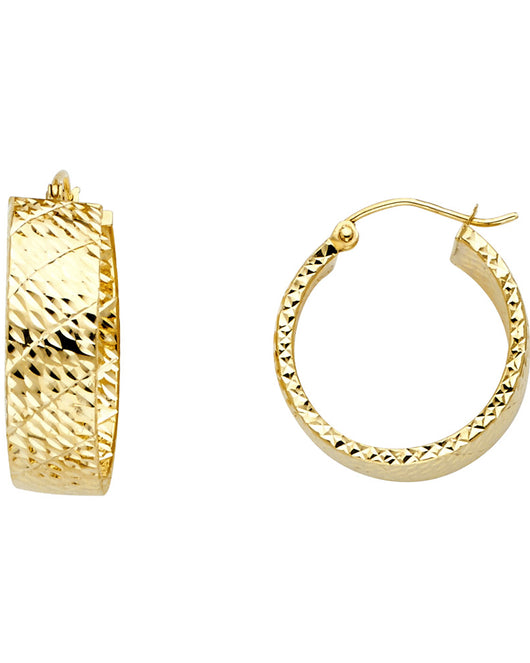 14K Yellow Gold Diamond-Cut Faceted Hoop Earrings aprox 3/4