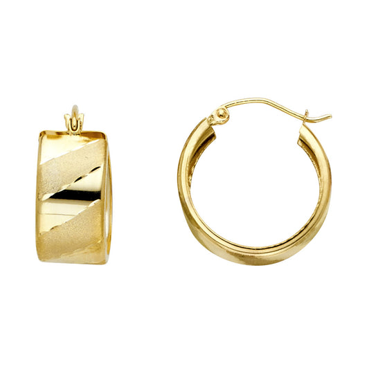 14K Yellow Gold Diamond-Cut Faceted Hoop Earrings aprox 3/4" in diameter