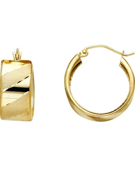 14K Yellow Gold Diamond-Cut Faceted Hoop Earrings aprox 3/4