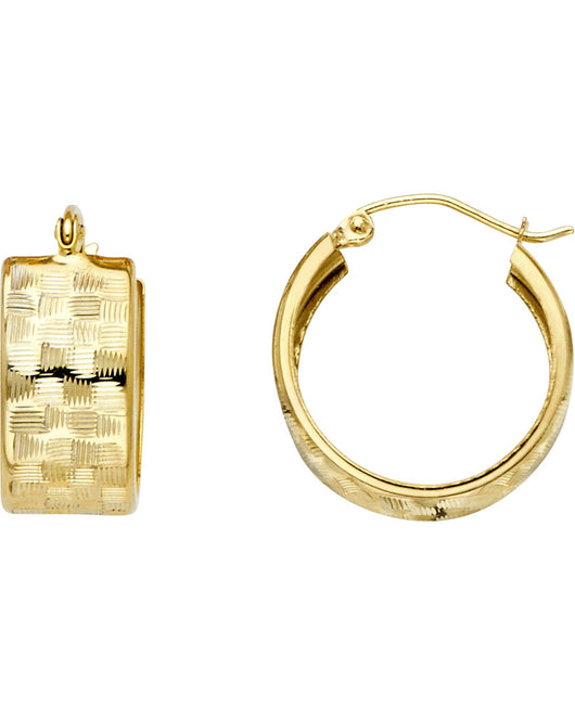 14K Yellow Gold Diamond-Cut Faceted Hoop Earrings aprox 3/4
