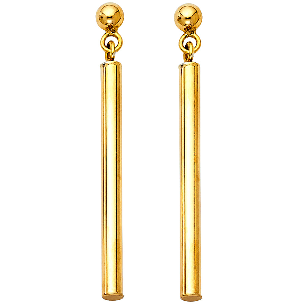 14K Yellow Gold High-Polished Bar Drop Earrings 1 1/2" tall
