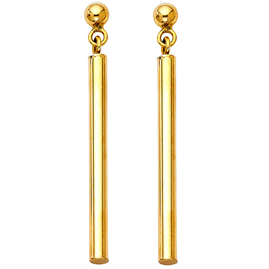 14K Yellow Gold High-Polished Bar Drop Earrings 1 1/2" tall