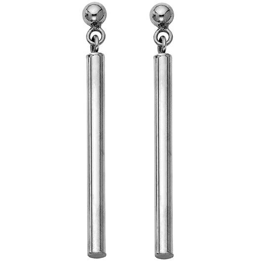 14K White Gold High-Polished Bar Drop Earrings 1 1/2" tall