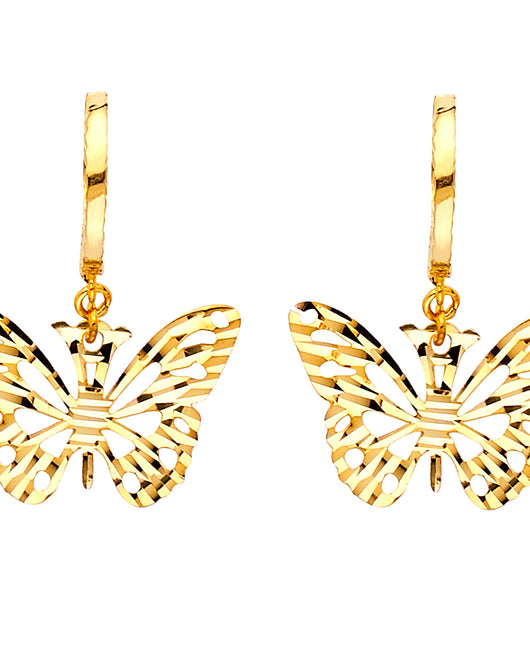14K Yellow Gold Diamond-Cut Butterfly Dangle Earrings 1/2