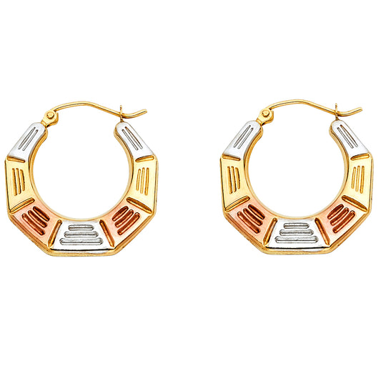 14K Tri-Color Gold Geometric Hoop Earrings